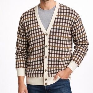 men's vintage Byford checkered cardigan sweater 100% cotton extra large xl